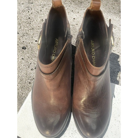 Arturo Chiang Ankle Boots Womens 6M Bryson Brown Leather Zip Up Bootie W/Buckles - Picture 5 of 12